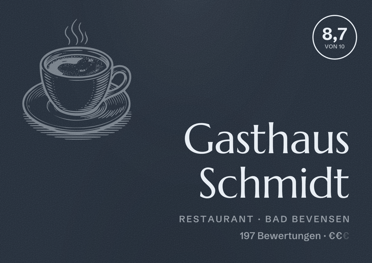 Illustriertes Poster von Gasthaus Schmidt, Restaurant in Bad Bevensen: Bewertung 8,7 von 10 aus 197 Bewertungen, Preisniveau €€