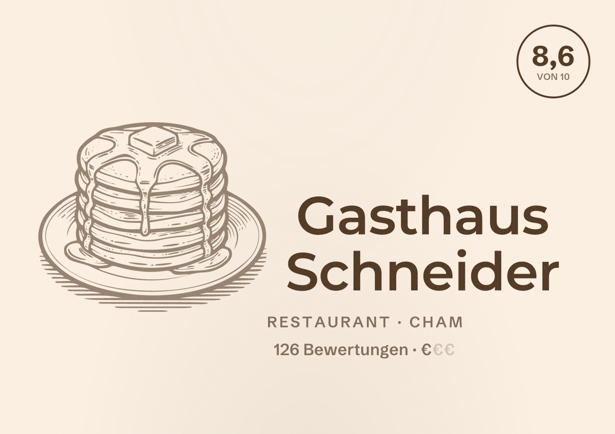 Illustriertes Poster von Gasthaus Schneider, Restaurant in Cham: Bewertung 8,6 von 10 aus 126 Bewertungen, Preisniveau €