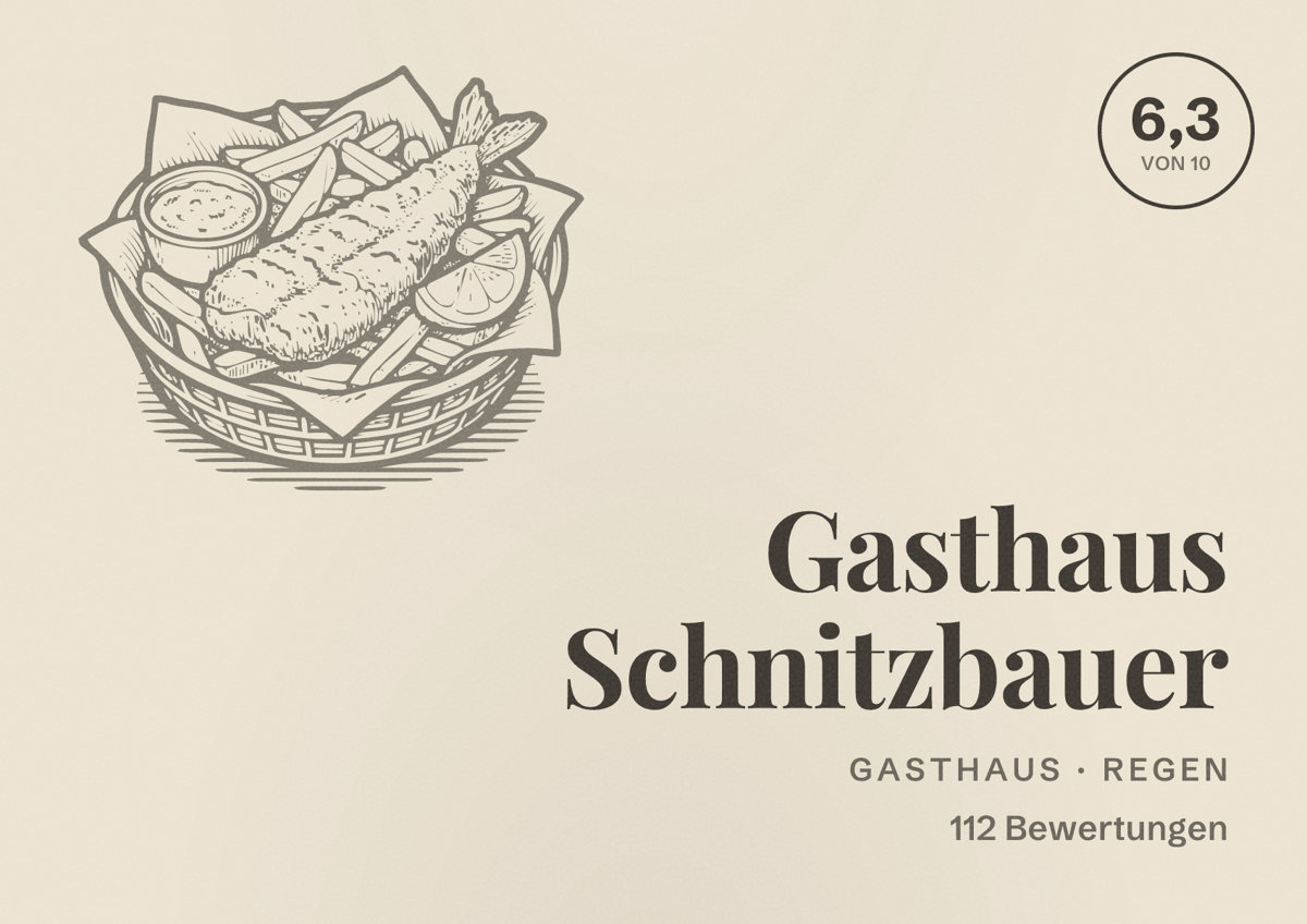 Illustriertes Poster von Gasthaus Schnitzbauer, Gasthaus in Regen: Bewertung 6,3 von 10 aus 112 Bewertungen