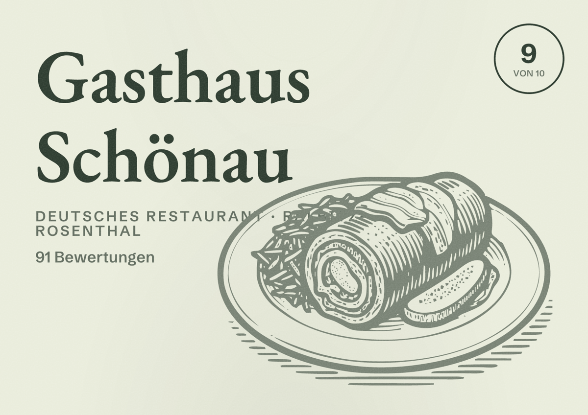 Illustriertes Poster von Gasthaus Schönau, Deutsches Restaurant in Ralbitz-Rosenthal: Bewertung 9 von 10 aus 91 Bewertungen