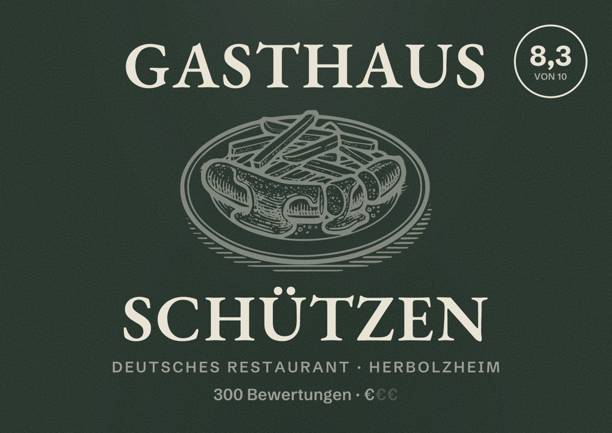 Illustriertes Poster von Gasthaus Schützen, Deutsches Restaurant in Herbolzheim: Bewertung 8,3 von 10 aus 300 Bewertungen, Preisniveau €