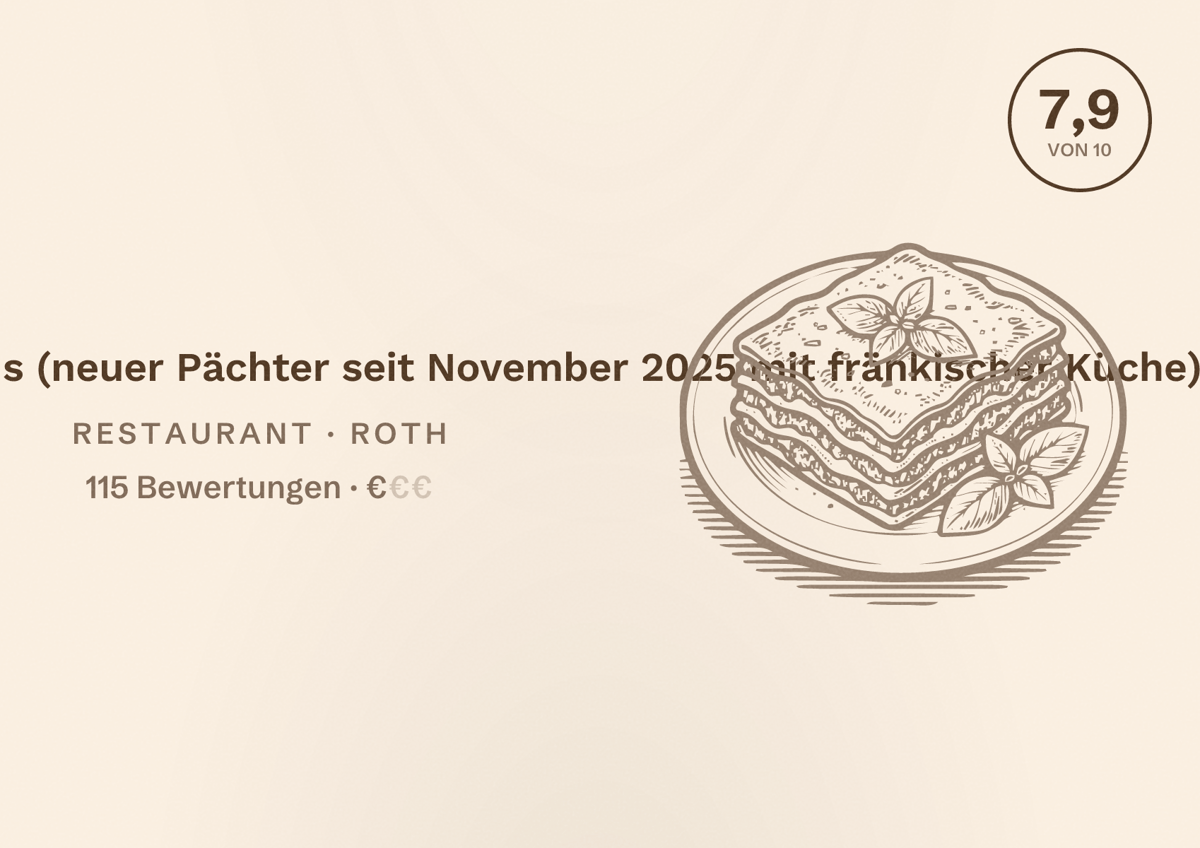 Illustriertes Poster von Gasthaus Schützenhaus (neuer Pächter seit November 2025 mit fränkischer Küche), Restaurant in Roth: Bewertung 7,9 von 10 aus 115 Bewertungen, Preisniveau €
