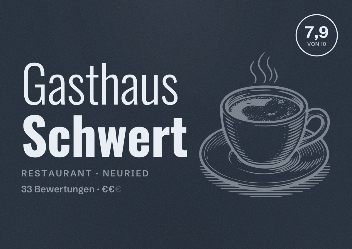 Illustriertes Poster von Gasthaus Schwert, Restaurant in Neuried: Bewertung 7,9 von 10 aus 33 Bewertungen, Preisniveau €€