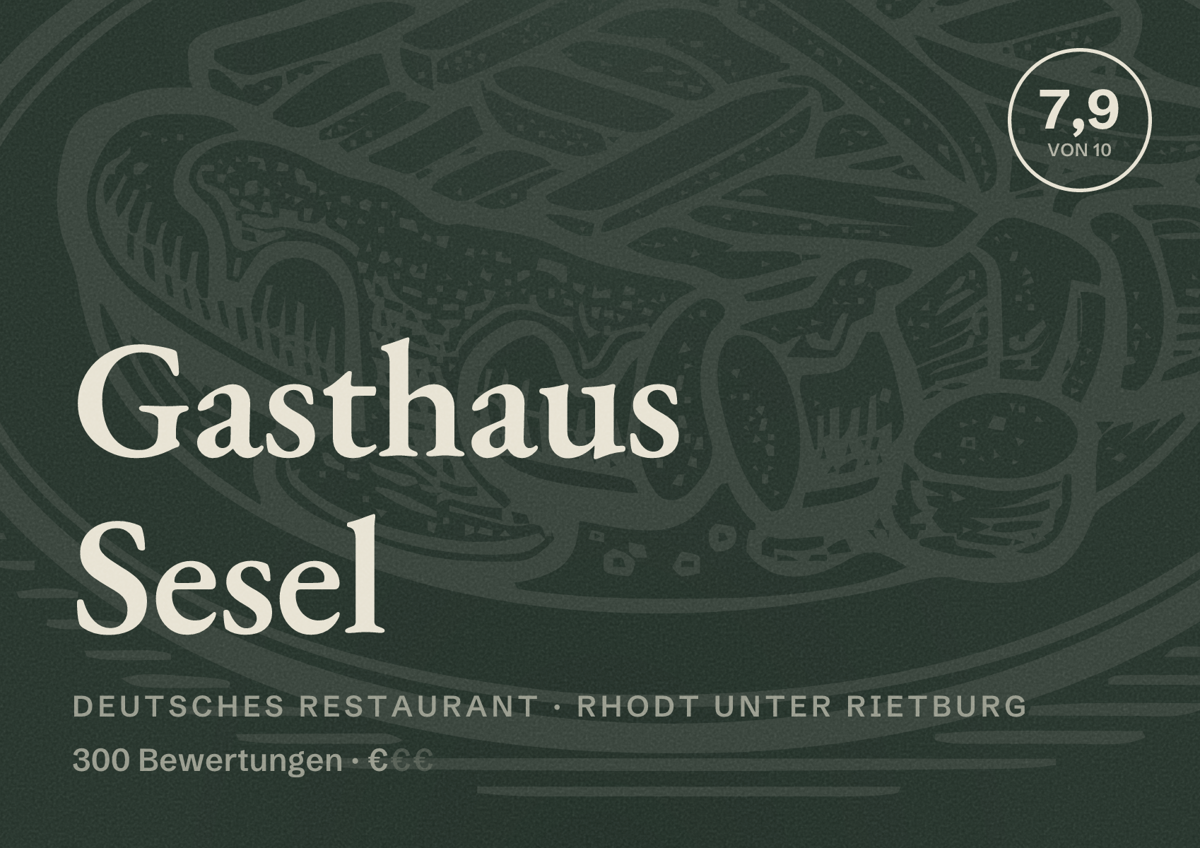 Illustriertes Poster von Gasthaus Sesel, Deutsches Restaurant in Rhodt unter Rietburg: Bewertung 7,9 von 10 aus 300 Bewertungen, Preisniveau €