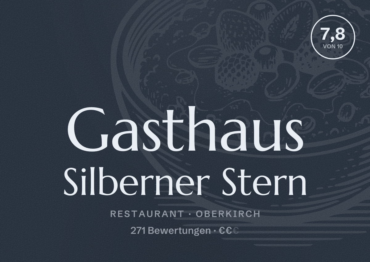 Illustriertes Poster von Gasthaus Silberner Stern, Restaurant in Oberkirch: Bewertung 7,8 von 10 aus 271 Bewertungen, Preisniveau €€