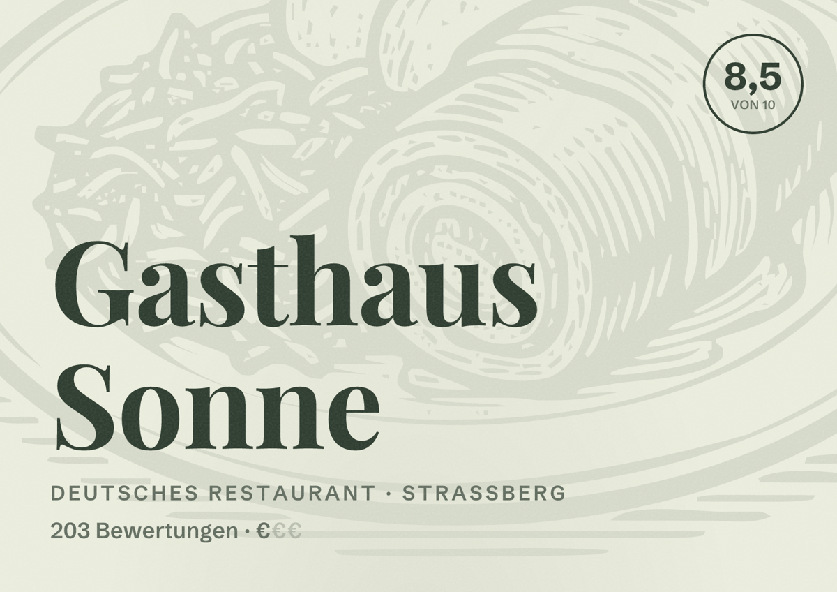Illustriertes Poster von Gasthaus Sonne, Deutsches Restaurant in Straßberg: Bewertung 8,5 von 10 aus 203 Bewertungen, Preisniveau €