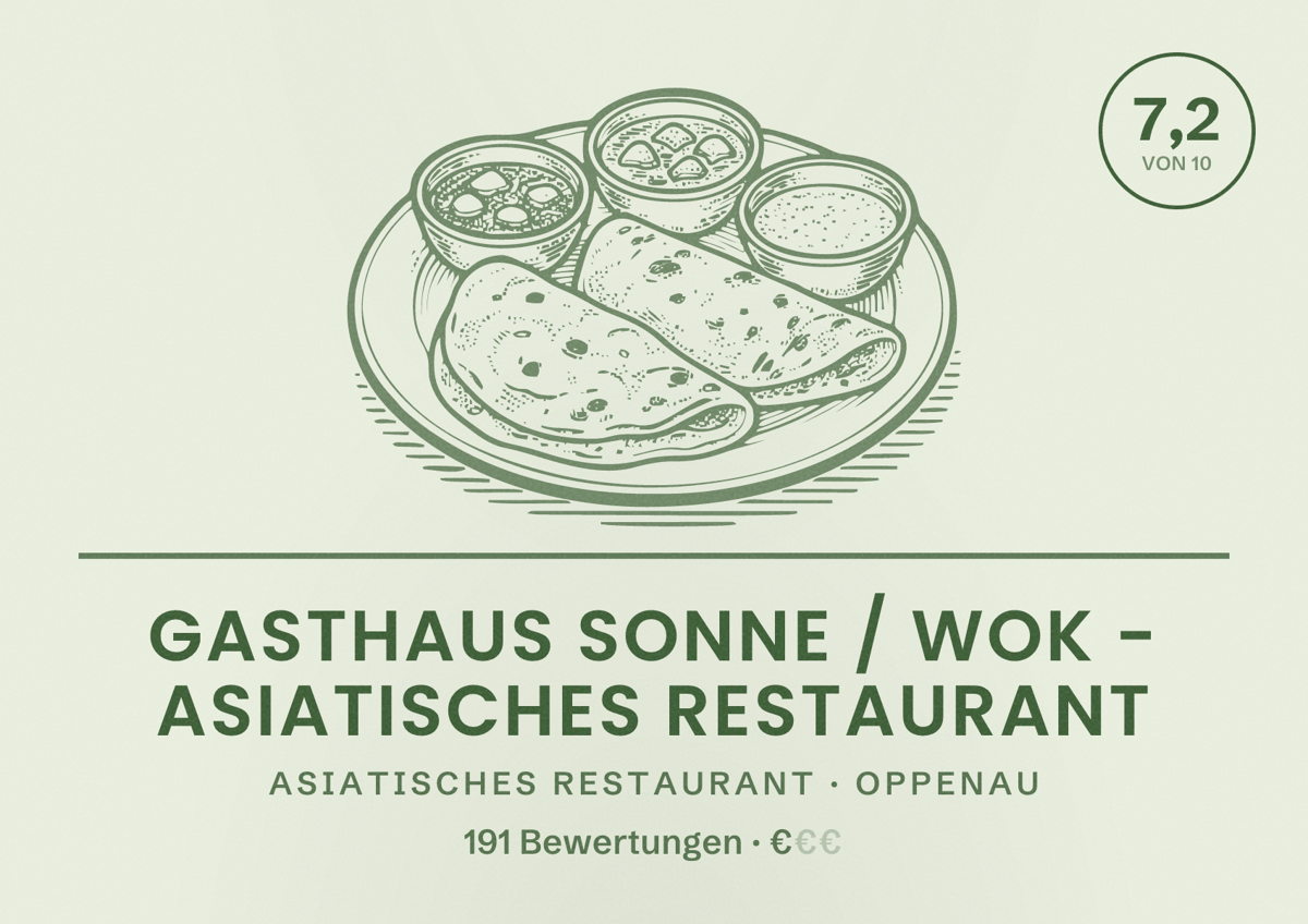 Illustriertes Poster von Gasthaus Sonne / WOK - asiatisches Restaurant, Asiatisches Restaurant in Oppenau: Bewertung 7,2 von 10 aus 191 Bewertungen, Preisniveau €