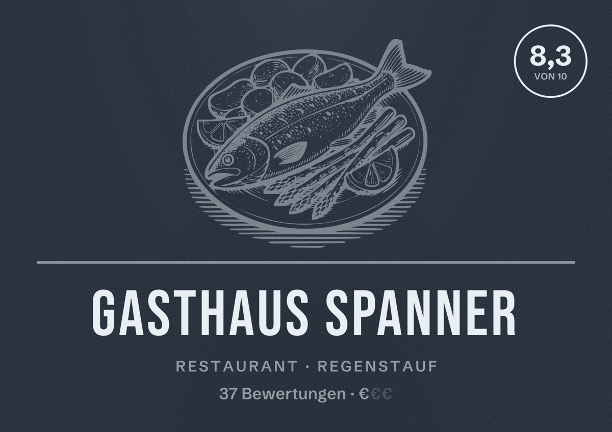 Illustriertes Poster von Gasthaus Spanner, Restaurant in Regenstauf: Bewertung 8,3 von 10 aus 37 Bewertungen, Preisniveau €