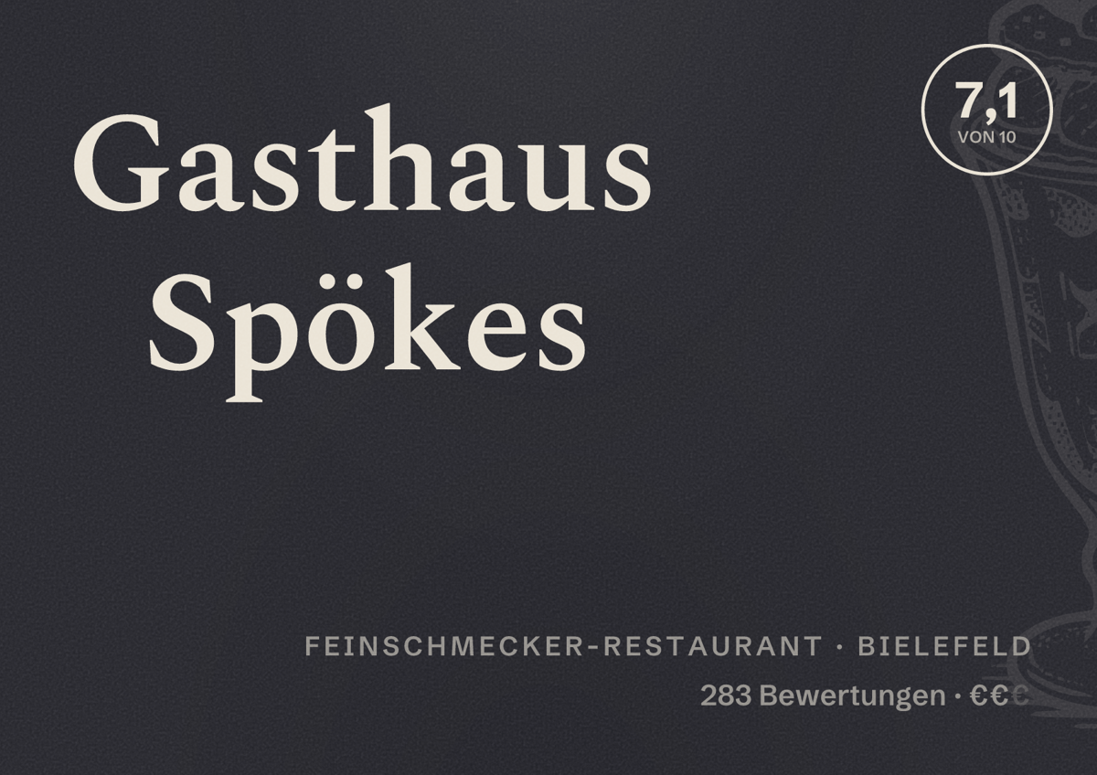 Illustriertes Poster von Gasthaus Spökes, Feinschmecker-Restaurant in Bielefeld: Bewertung 7,1 von 10 aus 283 Bewertungen, Preisniveau €€