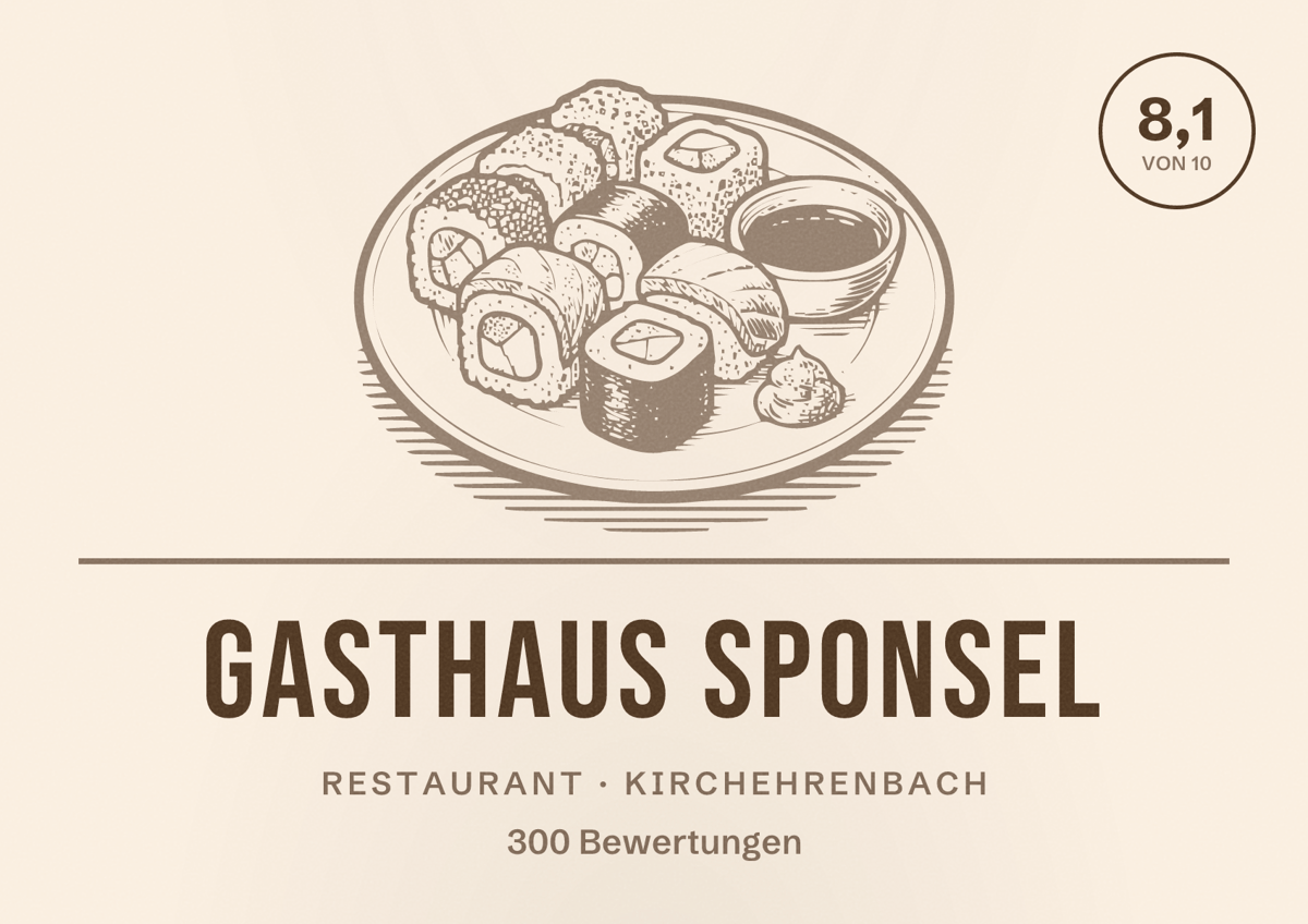 Illustriertes Poster von Gasthaus Sponsel, Restaurant in Kirchehrenbach: Bewertung 8,1 von 10 aus 300 Bewertungen