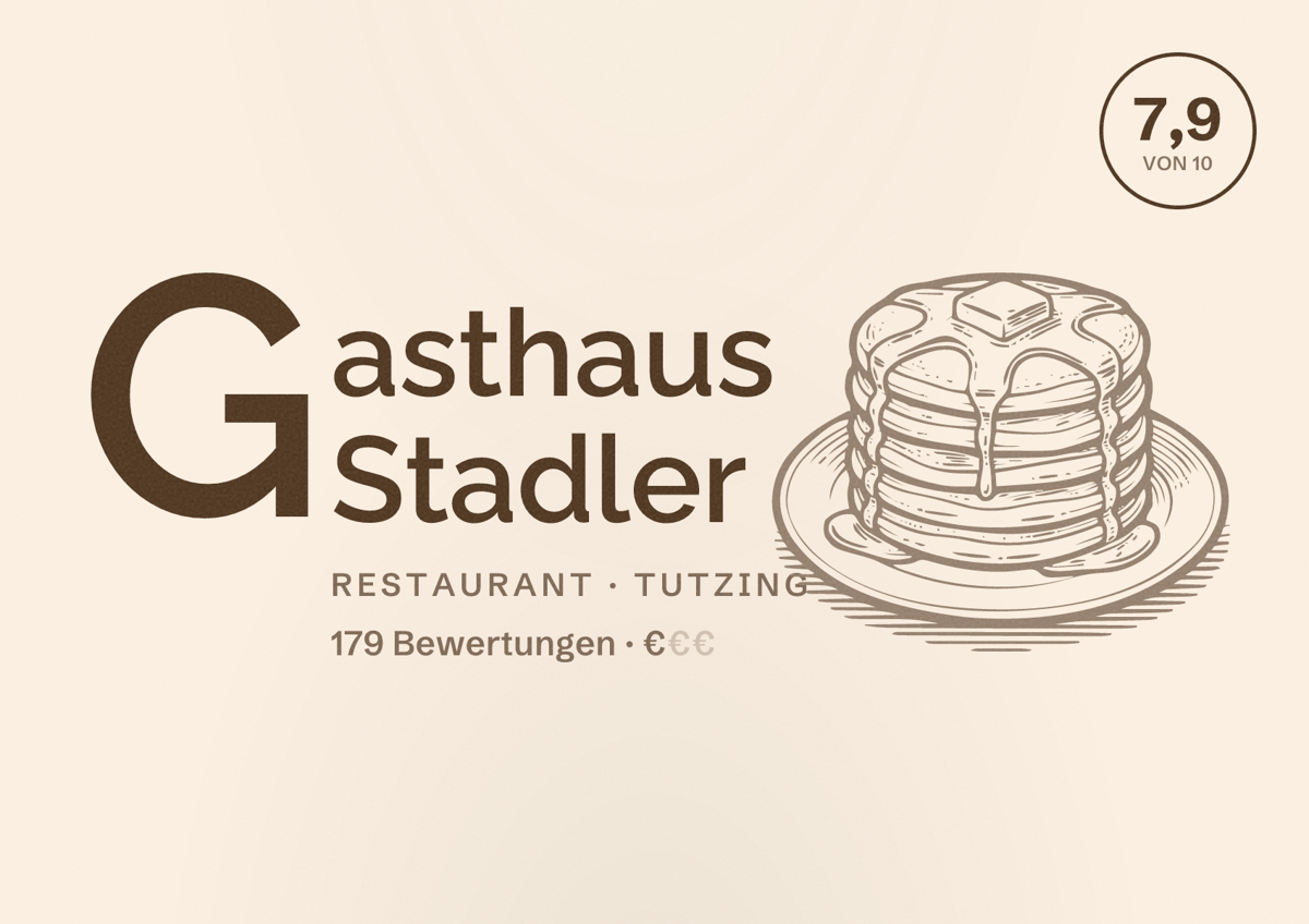 Illustriertes Poster von Gasthaus Stadler, Restaurant in Tutzing: Bewertung 7,9 von 10 aus 179 Bewertungen, Preisniveau €