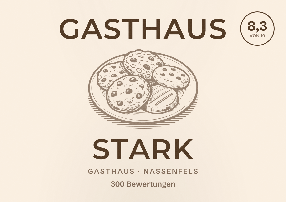 Illustriertes Poster von Gasthaus Stark, Gasthaus in Nassenfels: Bewertung 8,3 von 10 aus 300 Bewertungen