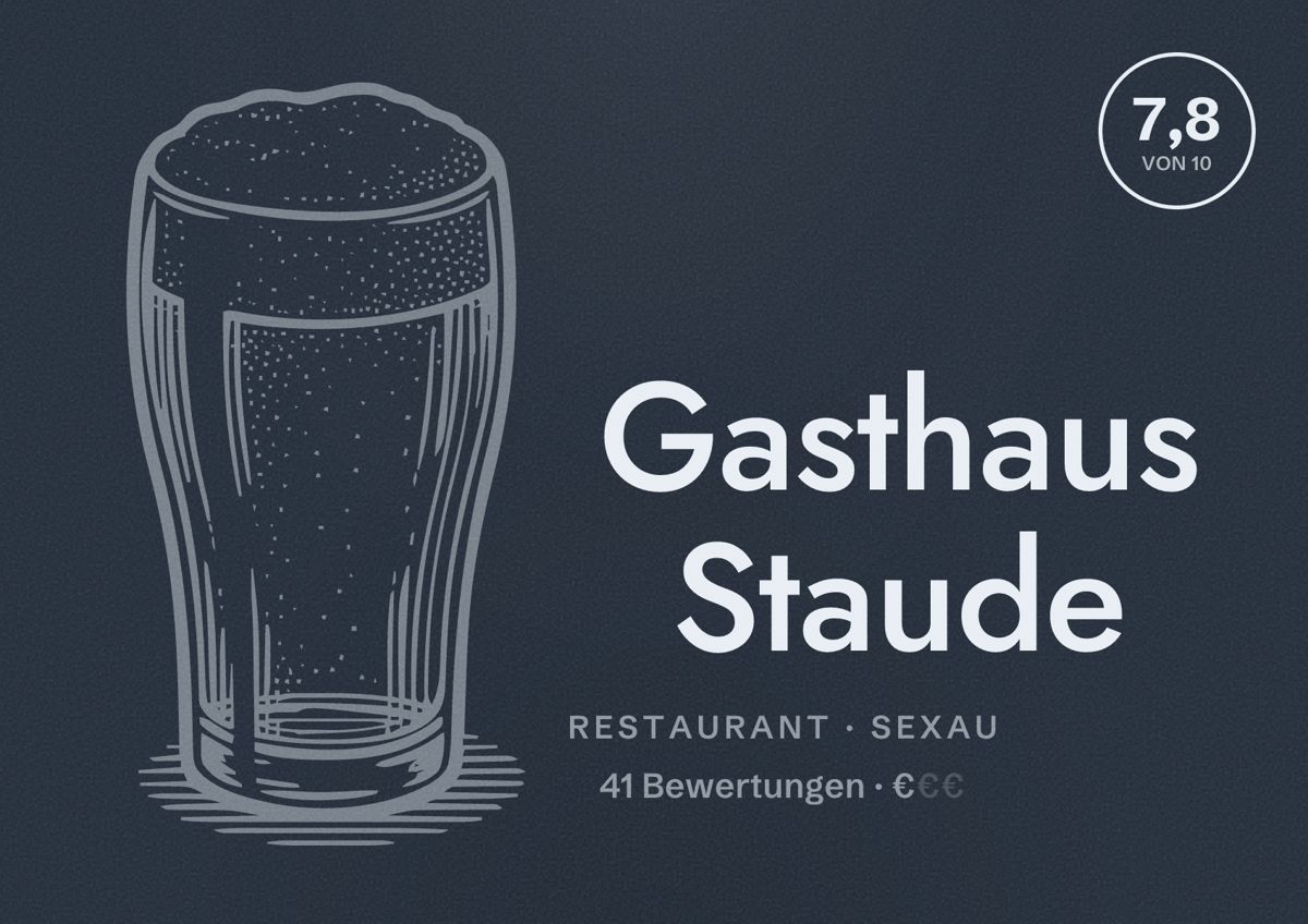 Illustriertes Poster von Gasthaus Staude, Restaurant in Sexau: Bewertung 7,8 von 10 aus 41 Bewertungen, Preisniveau €