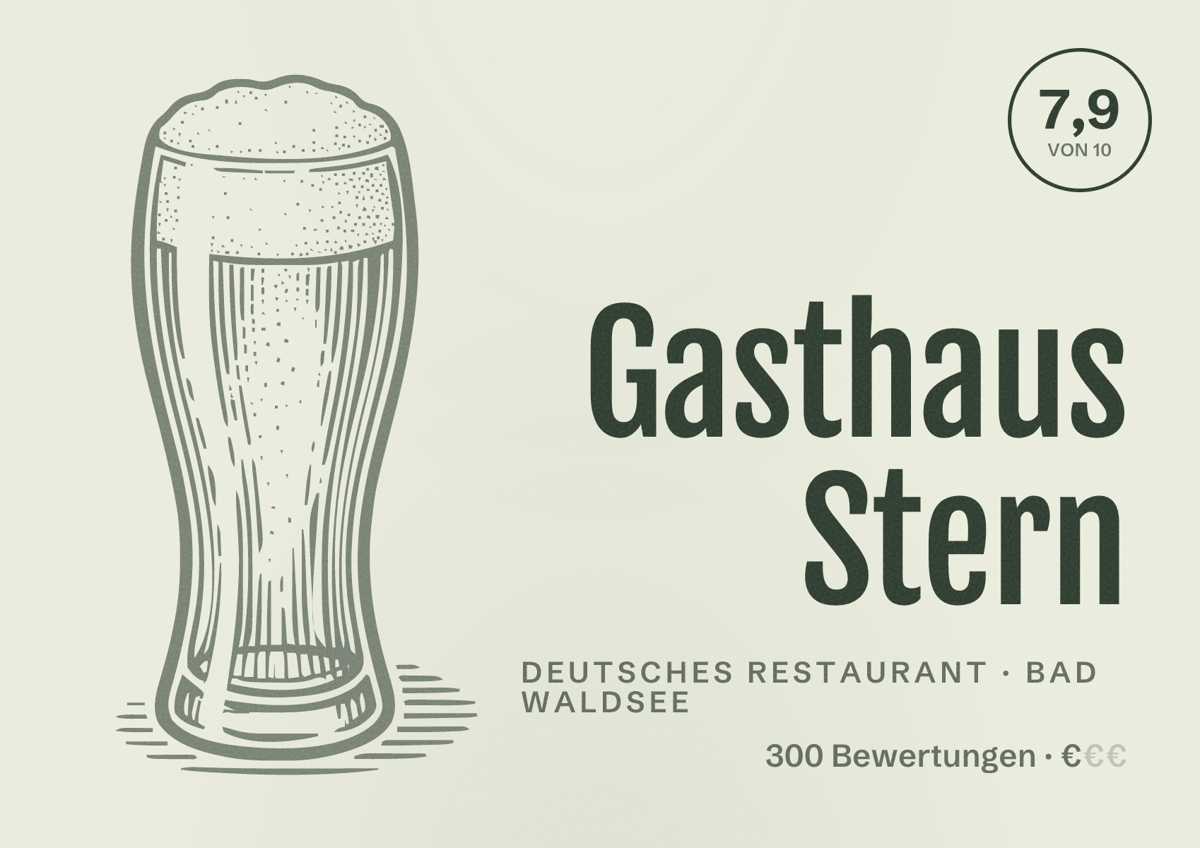 Illustriertes Poster von Gasthaus Stern, Deutsches Restaurant in Bad Waldsee: Bewertung 7,9 von 10 aus 300 Bewertungen, Preisniveau €