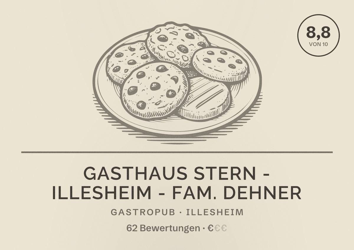 Illustriertes Poster von Gasthaus Stern - Illesheim - Fam. Dehner, Gastropub in Illesheim: Bewertung 8,8 von 10 aus 62 Bewertungen, Preisniveau €
