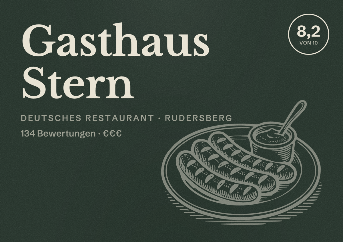 Illustriertes Poster von Gasthaus Stern, Deutsches Restaurant in Rudersberg: Bewertung 8,2 von 10 aus 134 Bewertungen, Preisniveau €€€