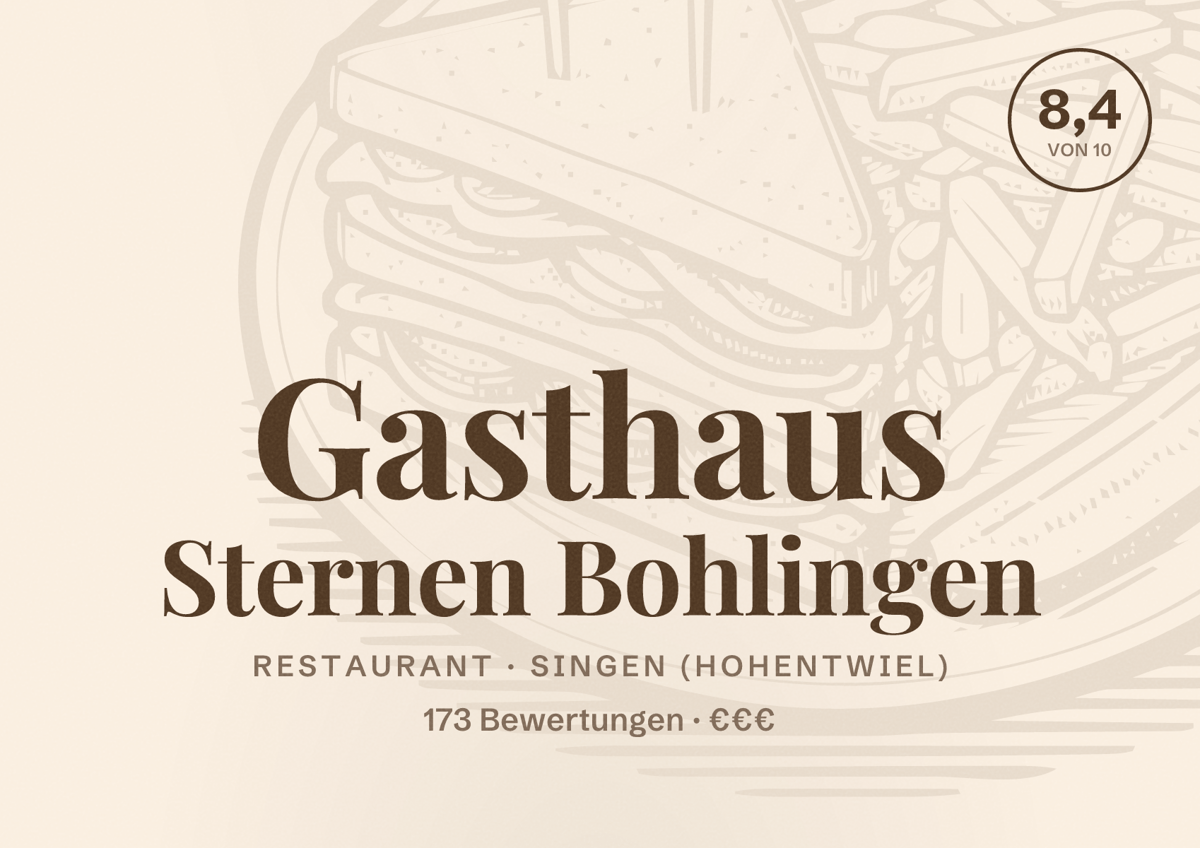 Illustriertes Poster von Gasthaus Sternen Bohlingen, Restaurant in Singen (Hohentwiel): Bewertung 8,4 von 10 aus 173 Bewertungen, Preisniveau €€€