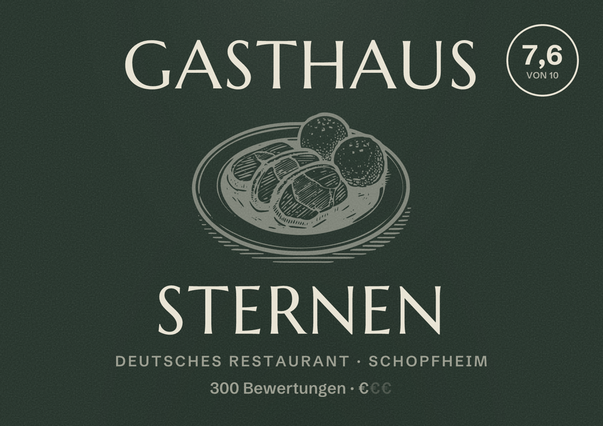 Illustriertes Poster von Gasthaus Sternen, Deutsches Restaurant in Schopfheim: Bewertung 7,6 von 10 aus 300 Bewertungen, Preisniveau €