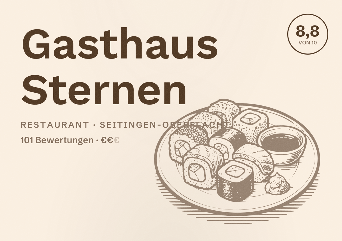 Illustriertes Poster von Gasthaus Sternen, Restaurant in Seitingen-Oberflacht: Bewertung 8,8 von 10 aus 101 Bewertungen, Preisniveau €€