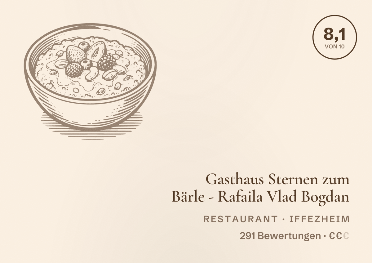 Illustriertes Poster von Gasthaus Sternen zum Bärle - Rafaila Vlad Bogdan, Restaurant in Iffezheim: Bewertung 8,1 von 10 aus 291 Bewertungen, Preisniveau €€