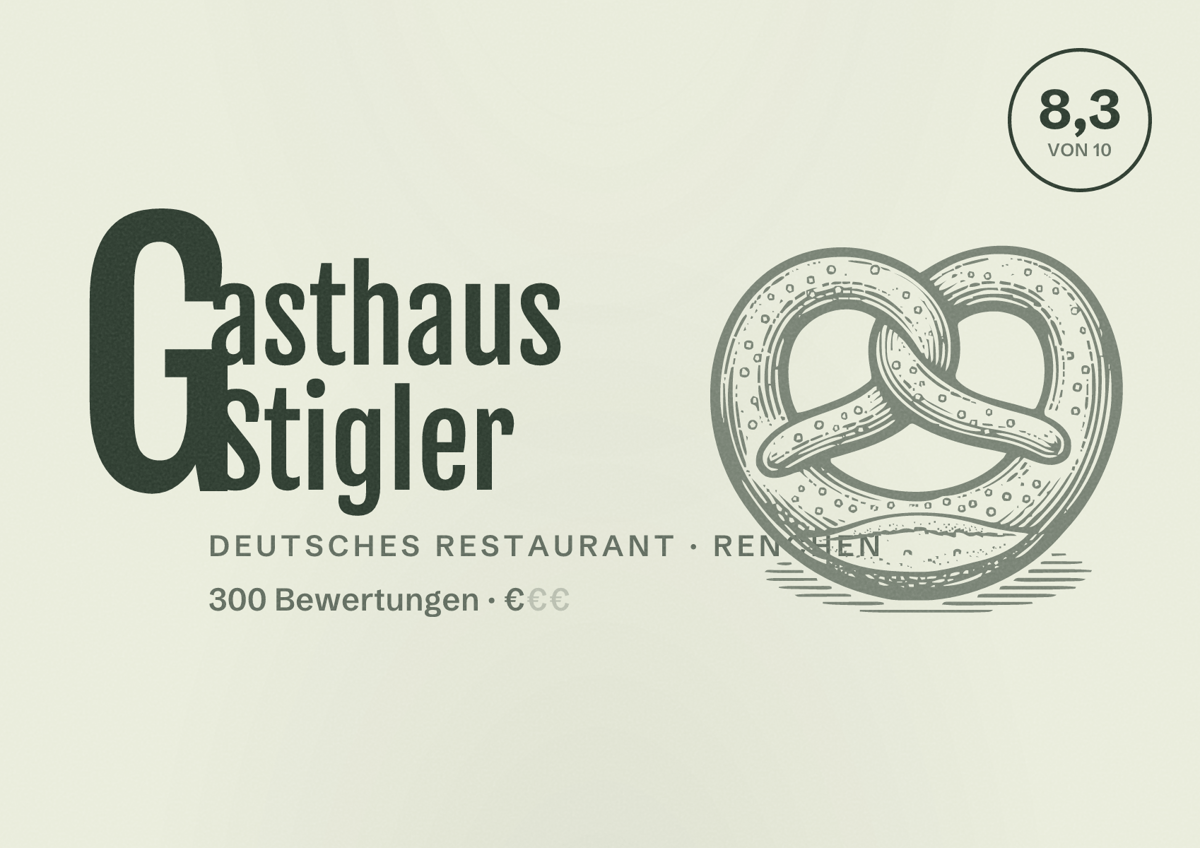 Illustriertes Poster von Gasthaus Stigler, Deutsches Restaurant in Renchen: Bewertung 8,3 von 10 aus 300 Bewertungen, Preisniveau €
