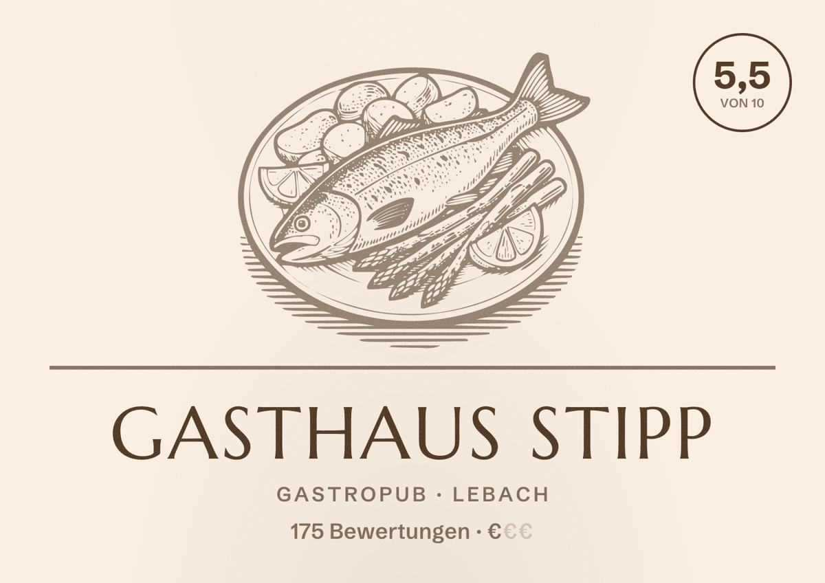 Illustriertes Poster von Gasthaus Stipp, Gastropub in Lebach: Bewertung 5,5 von 10 aus 175 Bewertungen, Preisniveau €
