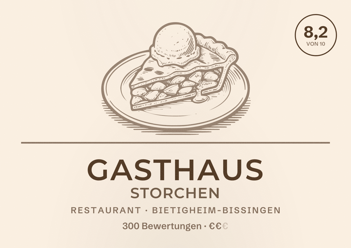 Illustriertes Poster von Gasthaus Storchen, Restaurant in Bietigheim-Bissingen: Bewertung 8,2 von 10 aus 300 Bewertungen, Preisniveau €€