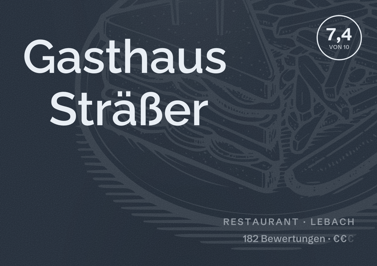 Illustriertes Poster von Gasthaus Sträßer, Restaurant in Lebach: Bewertung 7,4 von 10 aus 182 Bewertungen, Preisniveau €€