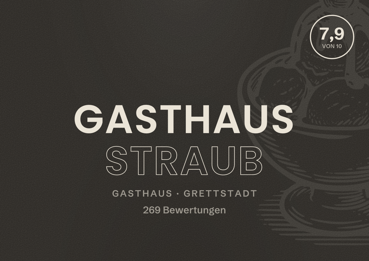 Illustriertes Poster von Gasthaus Straub, Gasthaus in Grettstadt: Bewertung 7,9 von 10 aus 269 Bewertungen