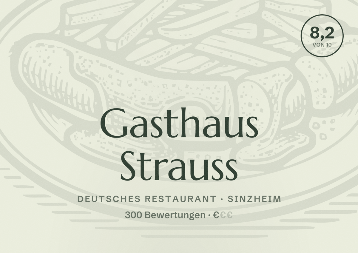 Illustriertes Poster von Gasthaus Strauss, Deutsches Restaurant in Sinzheim: Bewertung 8,2 von 10 aus 300 Bewertungen, Preisniveau €