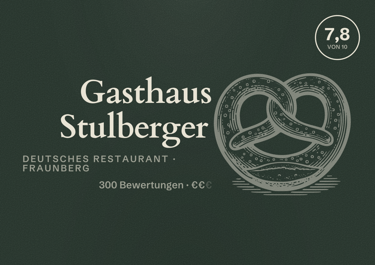 Illustriertes Poster von Gasthaus Stulberger, Deutsches Restaurant in Fraunberg: Bewertung 7,8 von 10 aus 300 Bewertungen, Preisniveau €€