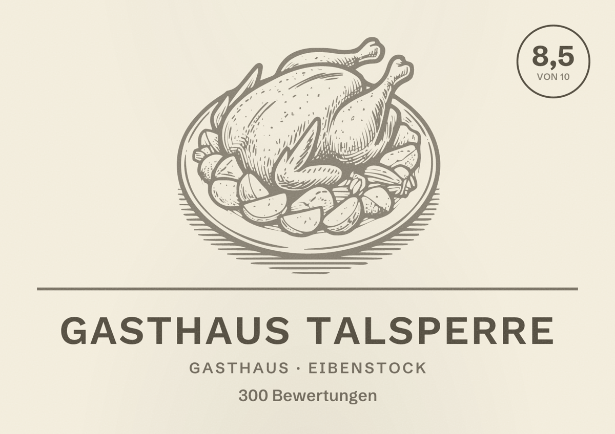Illustriertes Poster von Gasthaus Talsperre, Gasthaus in Eibenstock: Bewertung 8,5 von 10 aus 300 Bewertungen