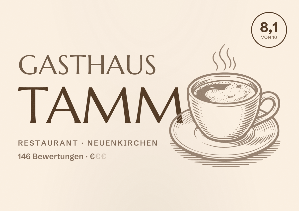 Illustriertes Poster von Gasthaus Tamm, Restaurant in Neuenkirchen: Bewertung 8,1 von 10 aus 146 Bewertungen, Preisniveau €
