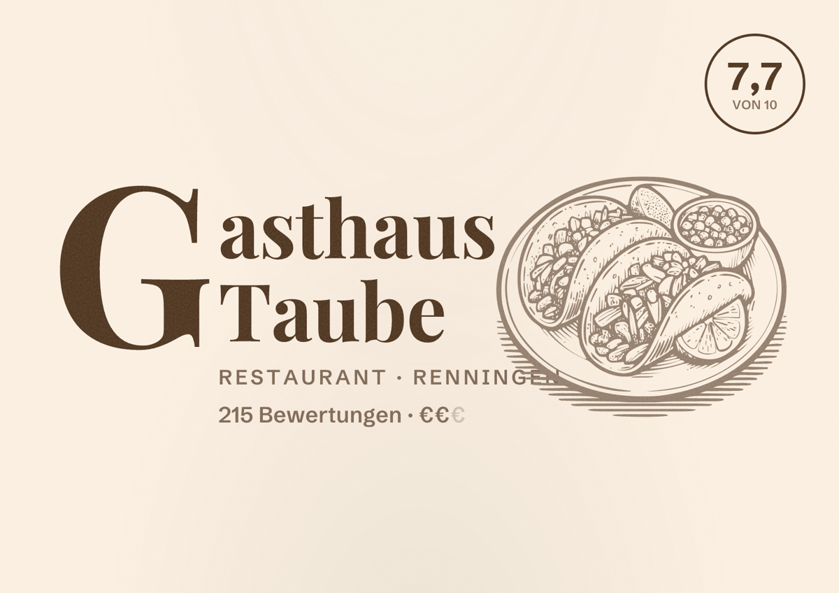 Illustriertes Poster von Gasthaus Taube, Restaurant in Renningen: Bewertung 7,7 von 10 aus 215 Bewertungen, Preisniveau €€