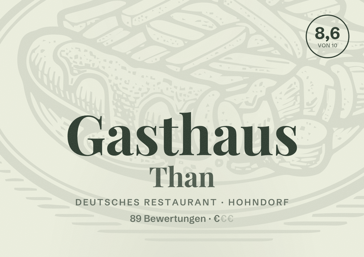 Illustriertes Poster von Gasthaus Than, Deutsches Restaurant in Hohndorf: Bewertung 8,6 von 10 aus 89 Bewertungen, Preisniveau €