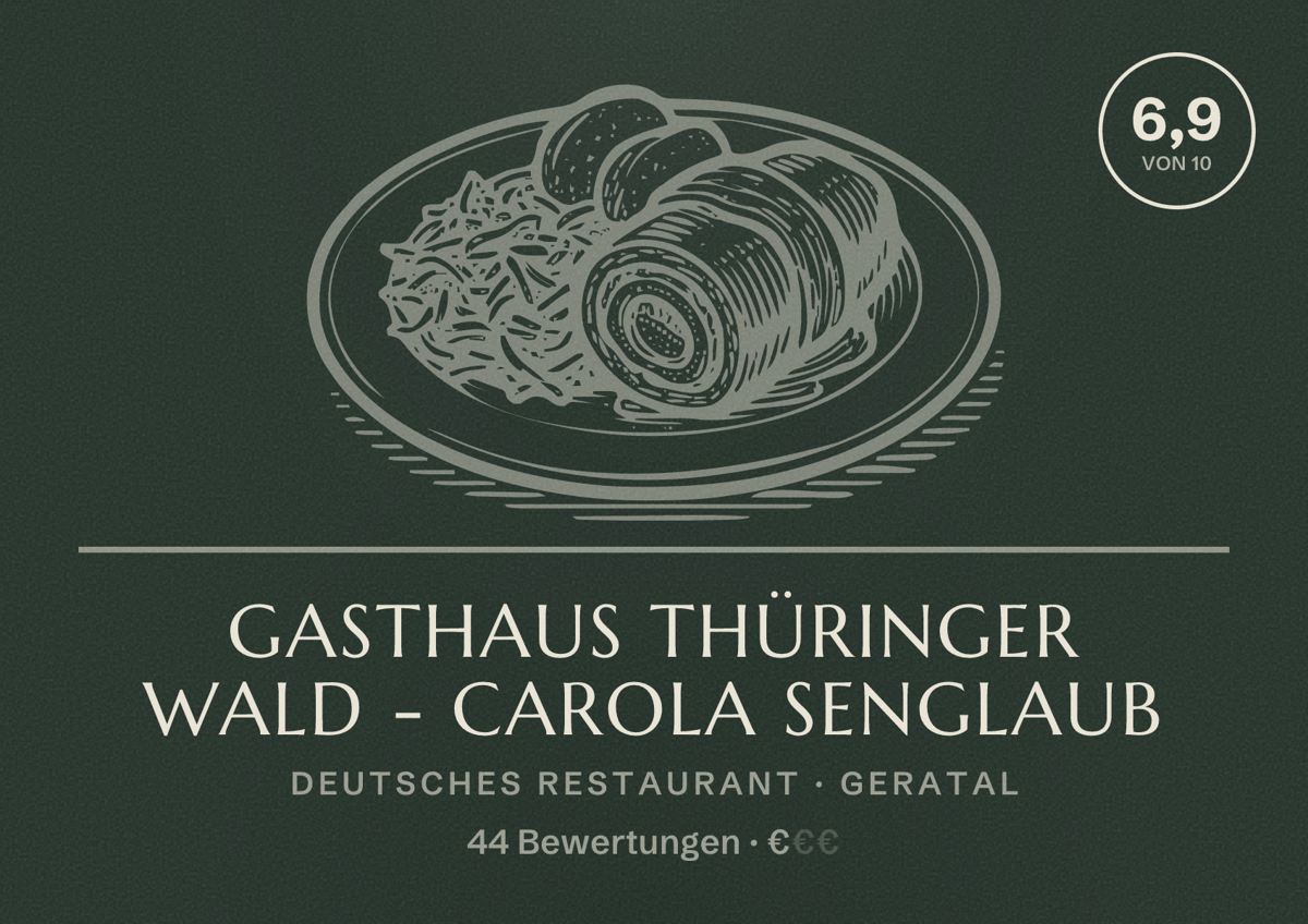Illustriertes Poster von Gasthaus Thüringer Wald - Carola Senglaub, Deutsches Restaurant in Geratal: Bewertung 6,9 von 10 aus 44 Bewertungen, Preisniveau €