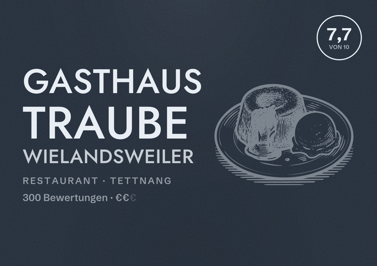 Illustriertes Poster von Gasthaus Traube Wielandsweiler, Restaurant in Tettnang: Bewertung 7,7 von 10 aus 300 Bewertungen, Preisniveau €€