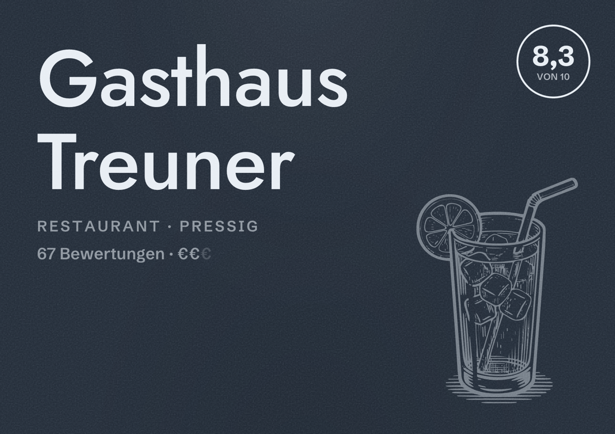 Illustriertes Poster von Gasthaus Treuner, Restaurant in Pressig: Bewertung 8,3 von 10 aus 67 Bewertungen, Preisniveau €€