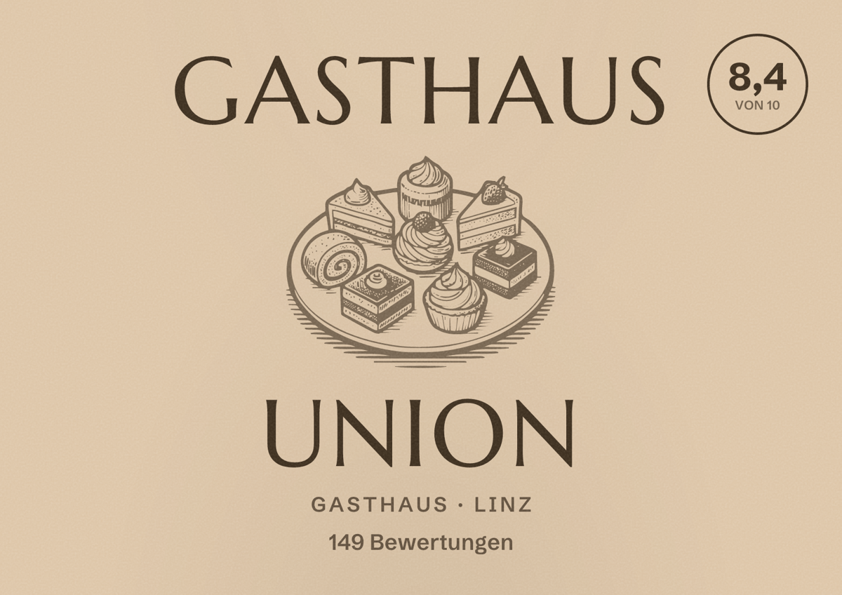 Illustriertes Poster von Gasthaus Union, Gasthaus in Linz: Bewertung 8,4 von 10 aus 149 Bewertungen