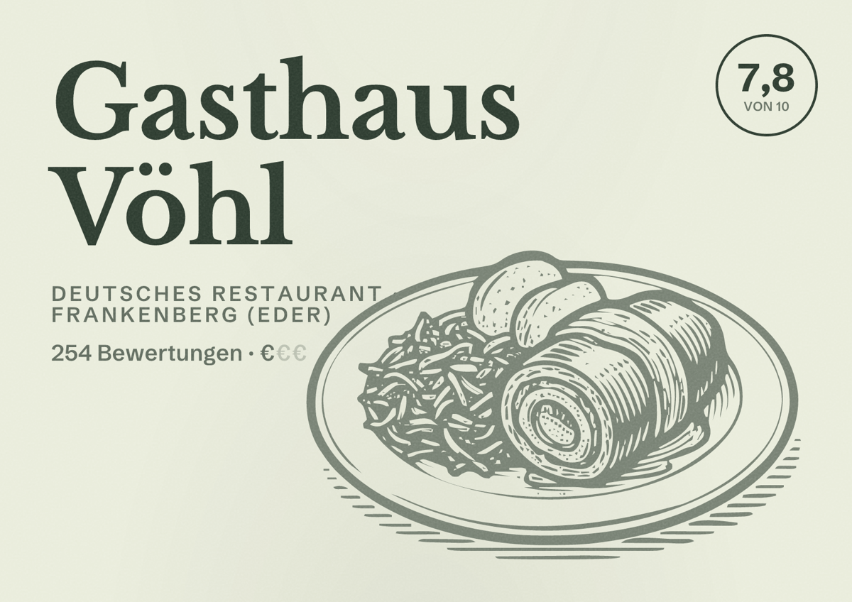 Illustriertes Poster von Gasthaus Vöhl, Deutsches Restaurant in Frankenberg (Eder): Bewertung 7,8 von 10 aus 254 Bewertungen, Preisniveau €