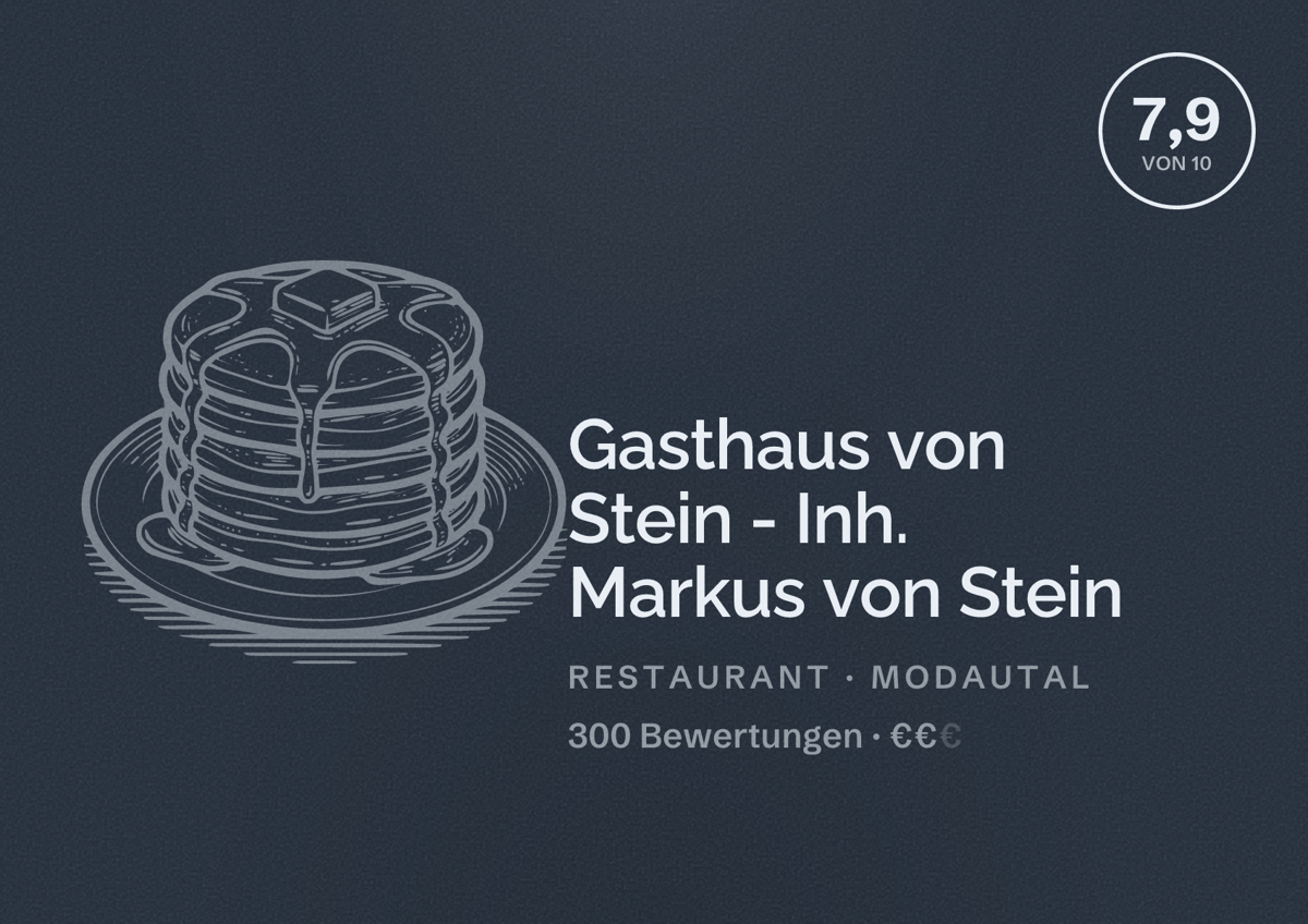 Illustriertes Poster von Gasthaus von Stein - Inh. Markus von Stein, Restaurant in Modautal: Bewertung 7,9 von 10 aus 300 Bewertungen, Preisniveau €€