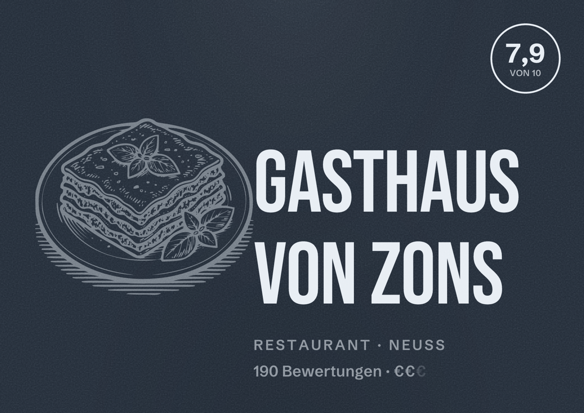Illustriertes Poster von Gasthaus von Zons, Restaurant in Neuss: Bewertung 7,9 von 10 aus 190 Bewertungen, Preisniveau €€