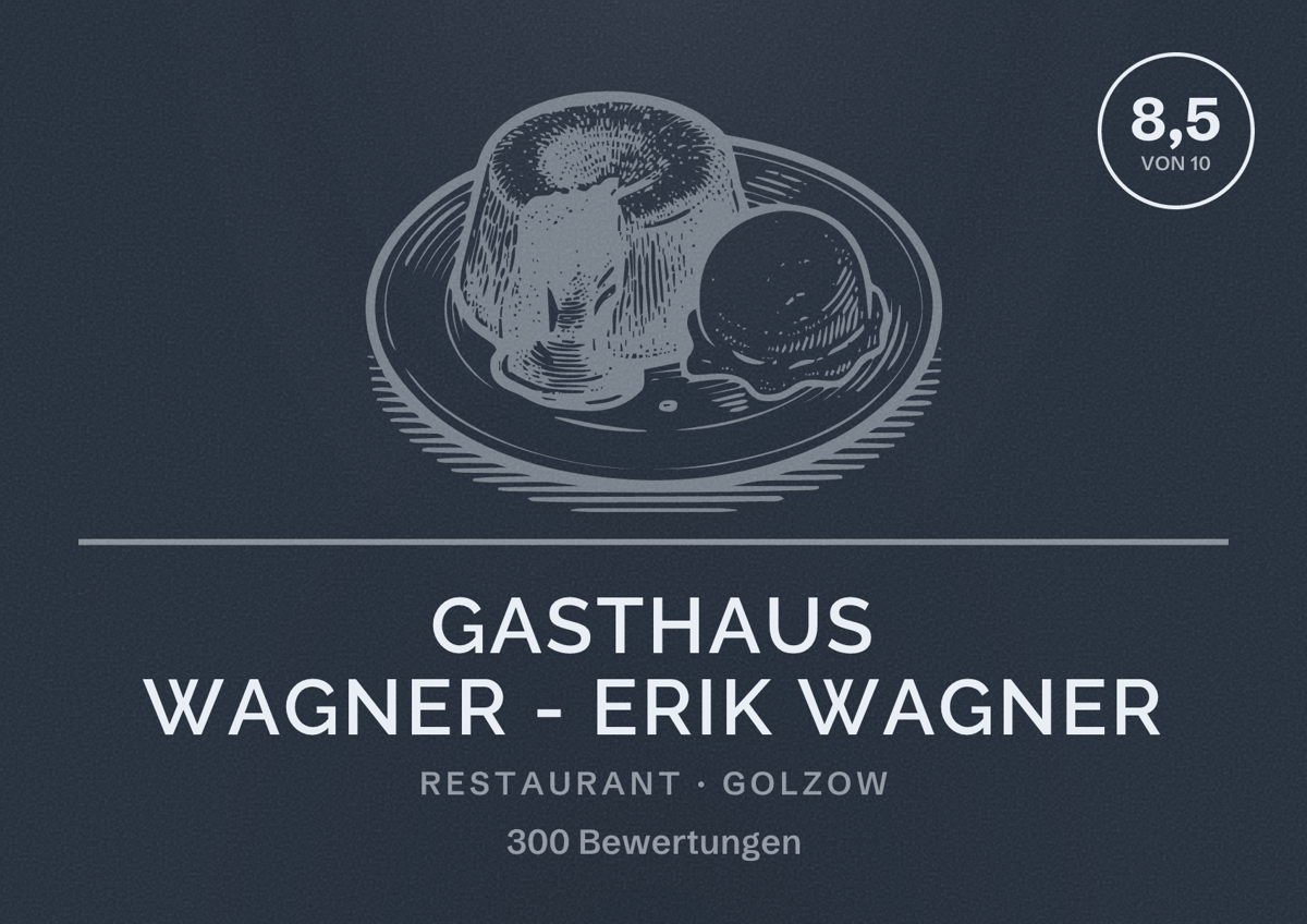 Illustriertes Poster von Gasthaus Wagner - Erik Wagner, Restaurant in Golzow: Bewertung 8,5 von 10 aus 300 Bewertungen