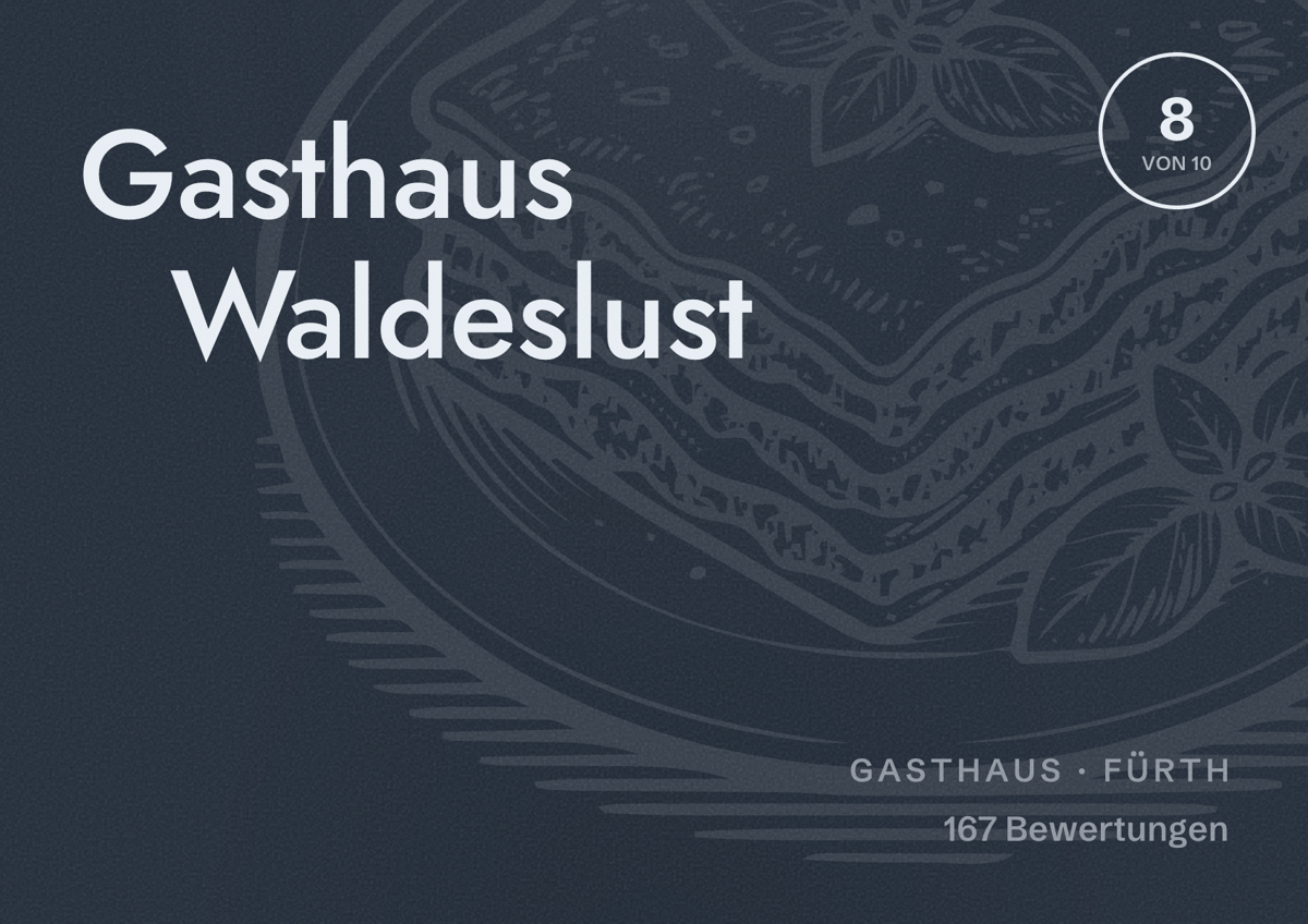 Illustriertes Poster von Gasthaus Waldeslust, Gasthaus in Fürth: Bewertung 8 von 10 aus 167 Bewertungen