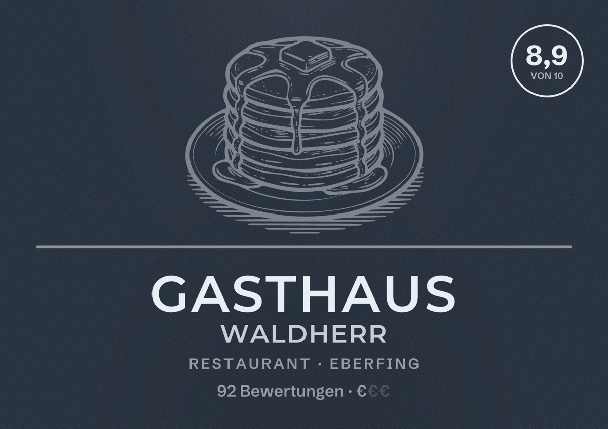 Illustriertes Poster von Gasthaus Waldherr, Restaurant in Eberfing: Bewertung 8,9 von 10 aus 92 Bewertungen, Preisniveau €