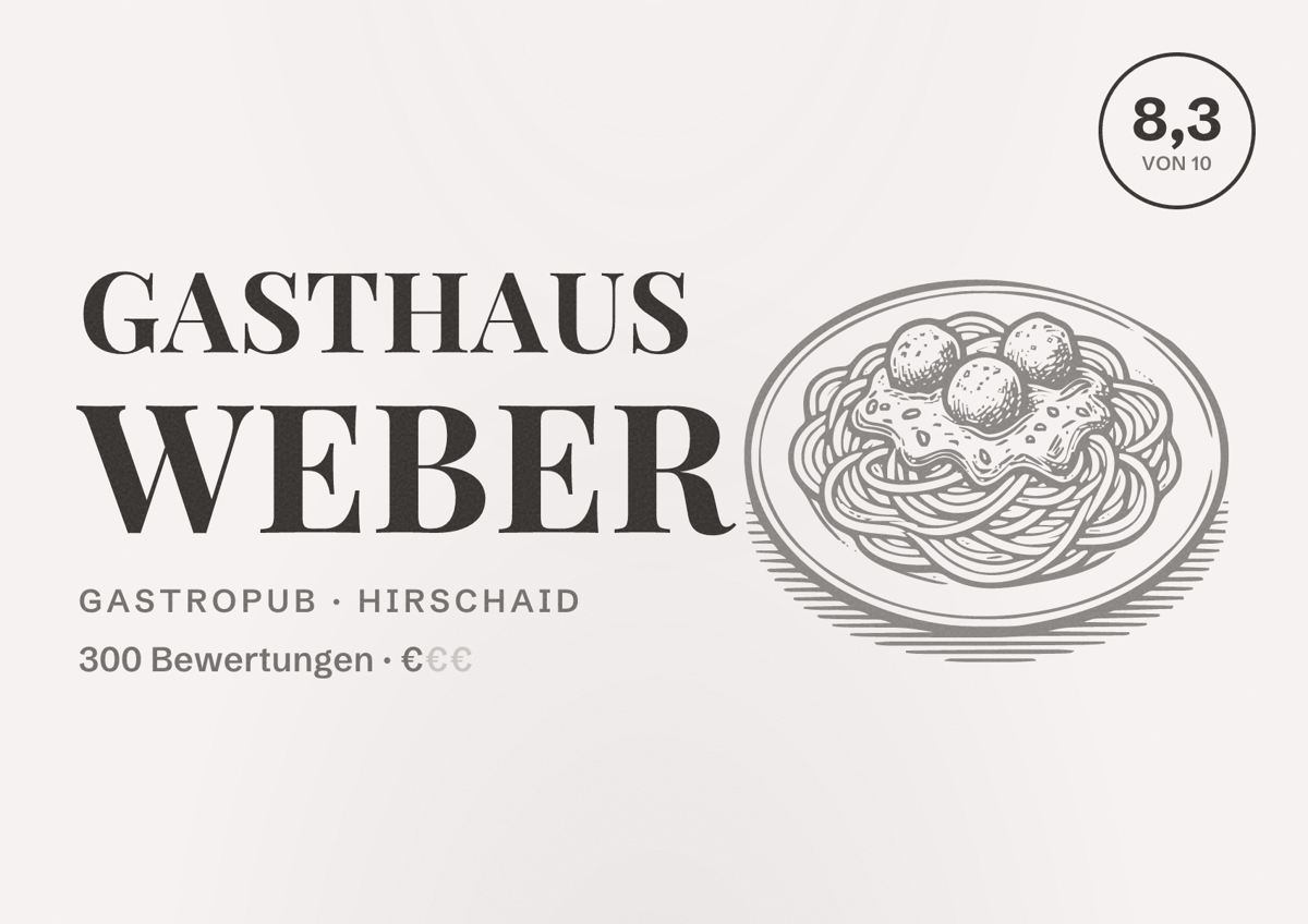 Illustriertes Poster von Gasthaus Weber, Gastropub in Hirschaid: Bewertung 8,3 von 10 aus 300 Bewertungen, Preisniveau €