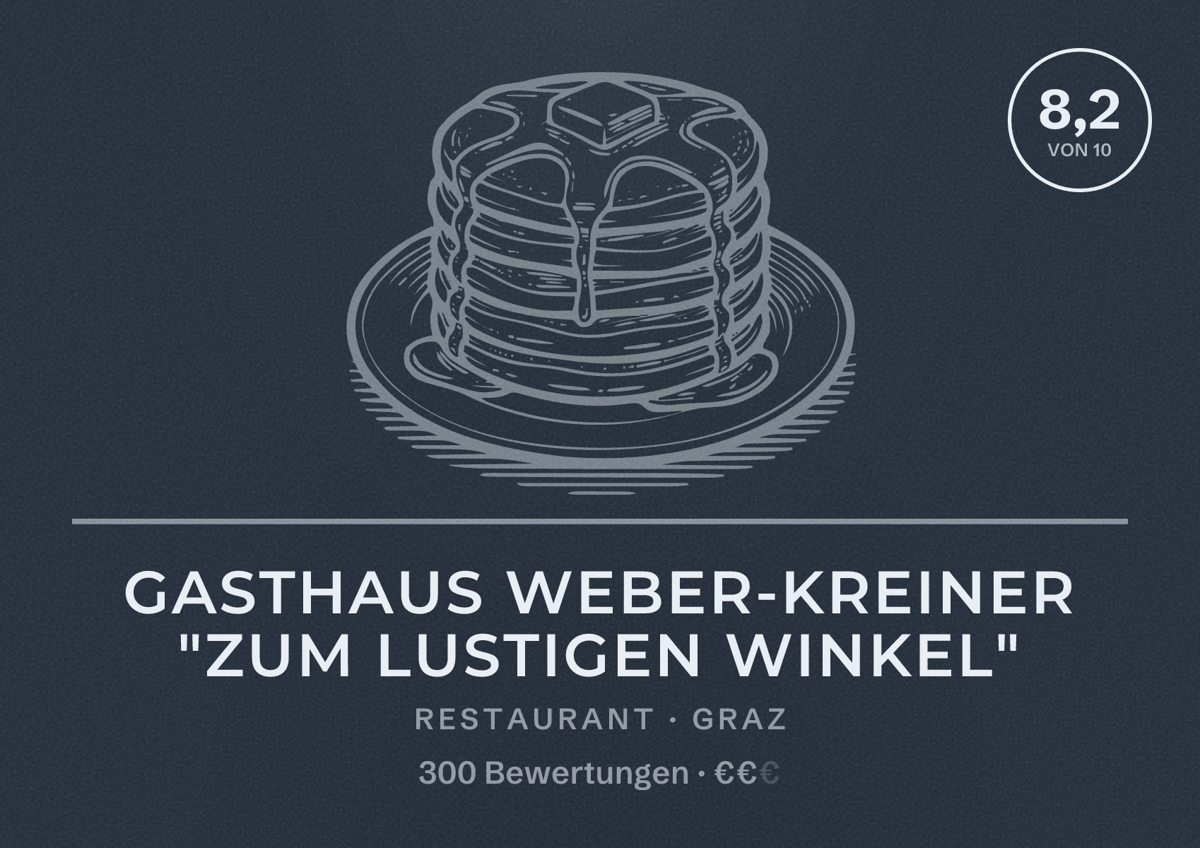 Illustriertes Poster von Gasthaus Weber-Kreiner "Zum Lustigen Winkel", Restaurant in Graz: Bewertung 8,2 von 10 aus 300 Bewertungen, Preisniveau €€