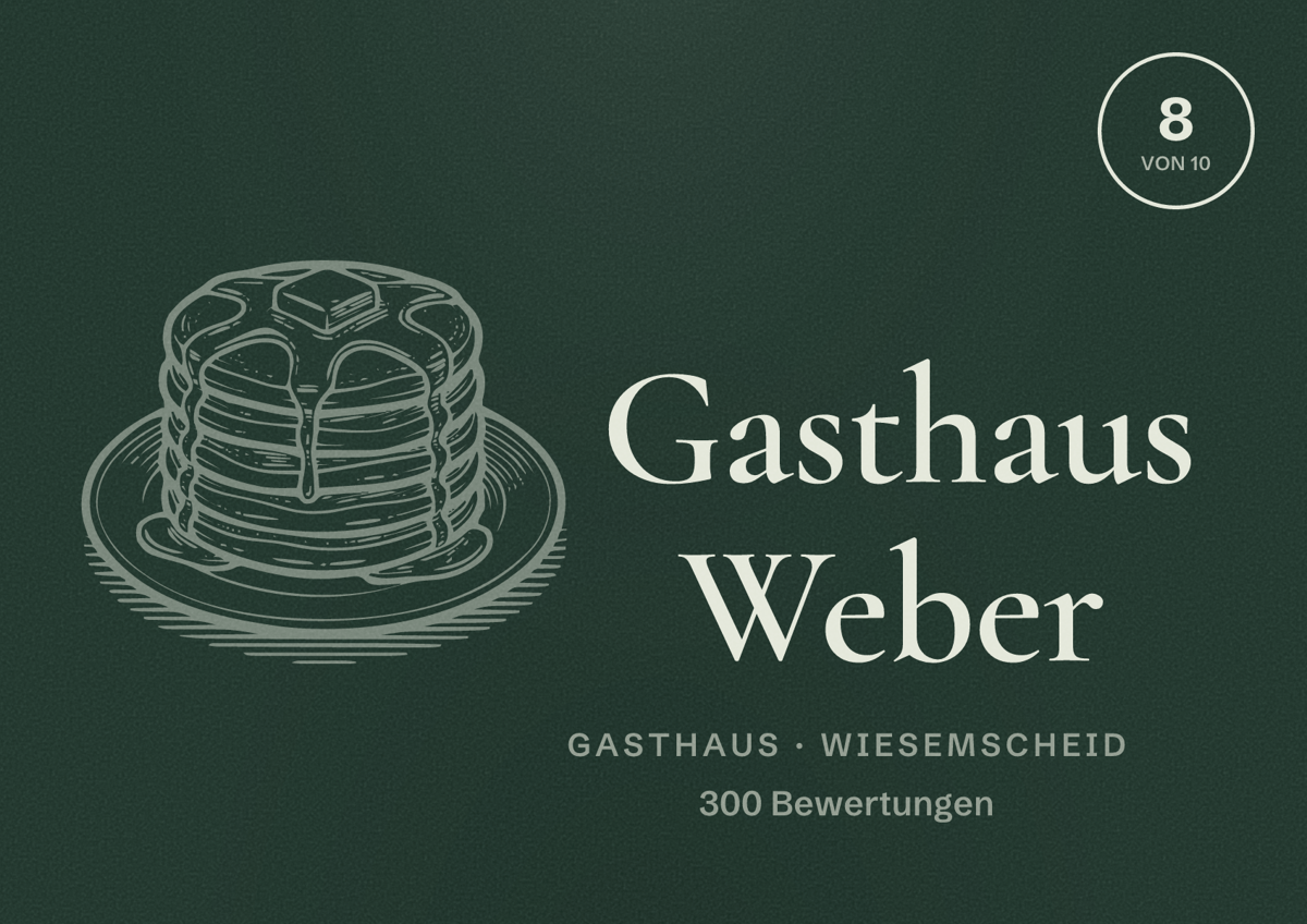 Illustriertes Poster von Gasthaus Weber, Gasthaus in Wiesemscheid: Bewertung 8 von 10 aus 300 Bewertungen