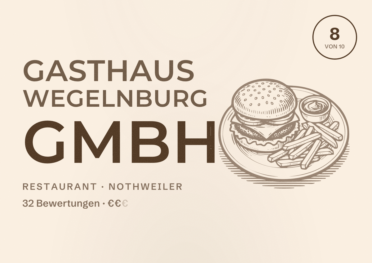 Illustriertes Poster von GASTHAUS WEGELNBURG GMBH, Restaurant in Nothweiler: Bewertung 8 von 10 aus 32 Bewertungen, Preisniveau €€
