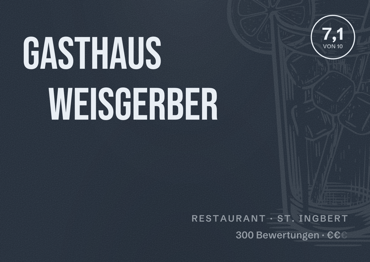 Illustriertes Poster von Gasthaus Weisgerber, Restaurant in St. Ingbert: Bewertung 7,1 von 10 aus 300 Bewertungen, Preisniveau €€